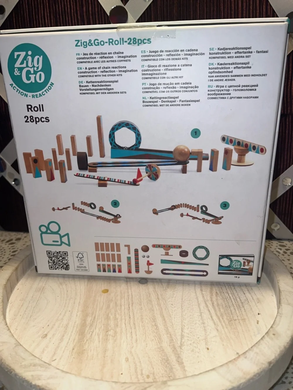 Zig & Go Roll Action-Reaction Kids Toy - Teal & Natural Wood